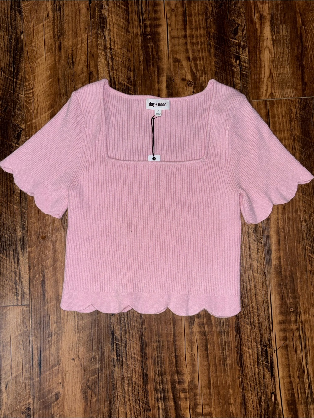 Day + Moon Pink Scalloped Square-Neck Crop Top